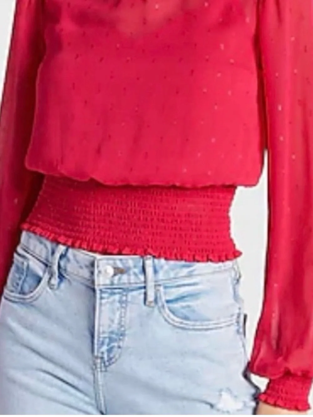 Express: Raspberry, Metallic, Sheer Blouse: Size Medium - Picture 4 of 13